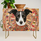 Klimt Dog Art Painting with Colorful Geometric Patterns Credenza Gallery Image 1
