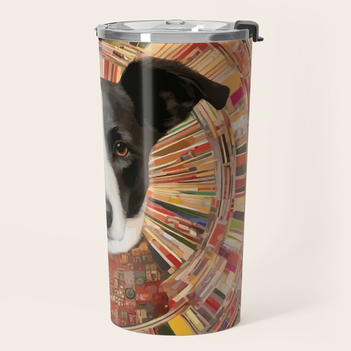 Klimt Dog Art Painting with Colorful Geometric Patterns Travel Mug Gallery Image 2