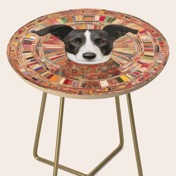 Klimt Dog Art Painting with Colorful Geometric Patterns Side Table Gallery Image 2