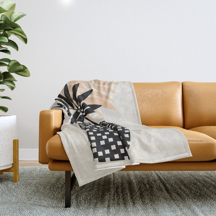 Still Life with Vase and Tropical Leaves Throw Blanket Gallery Image 1