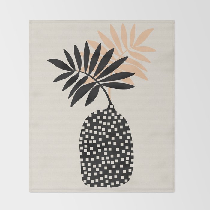 Still Life with Vase and Tropical Leaves Throw Blanket Gallery Image 2
