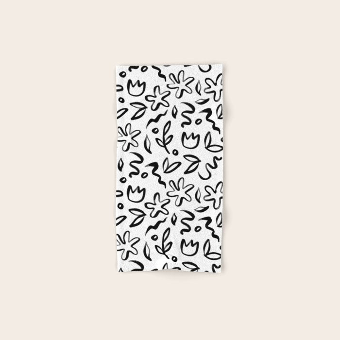 Black and white floral nature art doodle pattern Bath Towel Gallery Image 1
