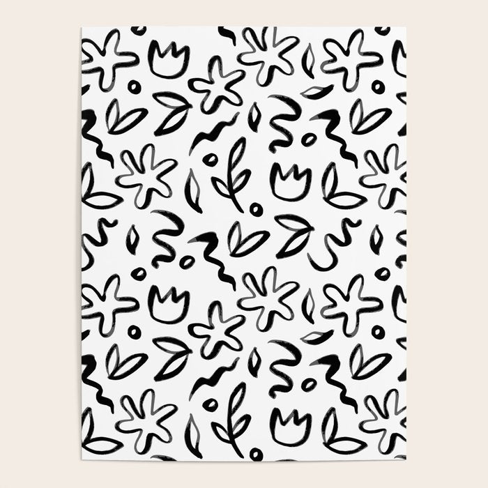 Black and white floral nature art doodle pattern Poster Gallery Image 4