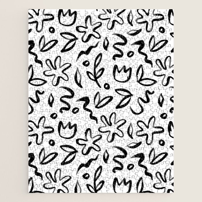 Black and white floral nature art doodle pattern Jigsaw Puzzle Gallery Image 1