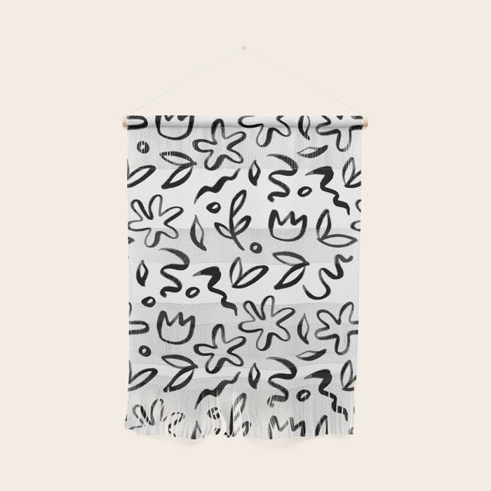 Black and white floral nature art doodle pattern Wall Hanging Gallery Image 1