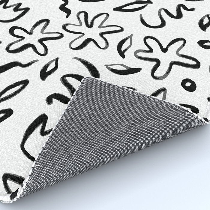 Black and white floral nature art doodle pattern Rug Gallery Image 4