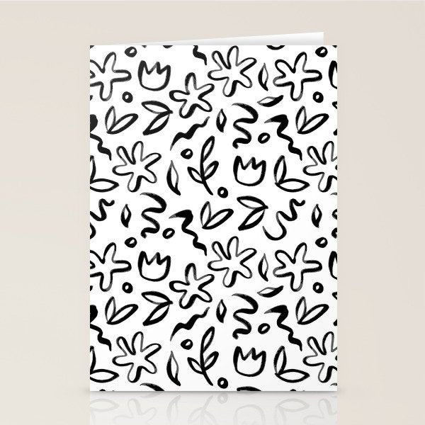 Black and white floral nature art doodle pattern Stationery Card Gallery Image 2
