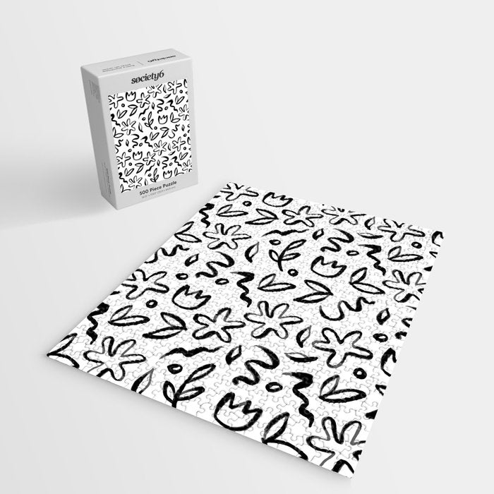Black and white floral nature art doodle pattern Jigsaw Puzzle Gallery Image 2