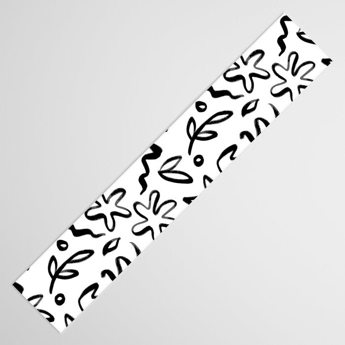 Black and white floral nature art doodle pattern Table Runner Gallery Image 3
