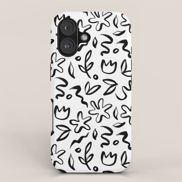 Black and white floral nature art doodle pattern iPhone Case Gallery Image 1