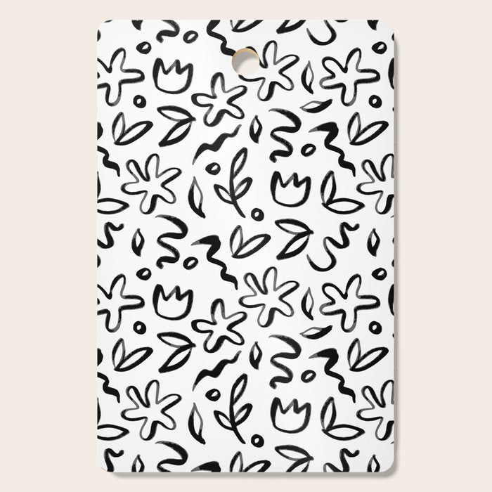 Black and white floral nature art doodle pattern Cutting Board Gallery Image 1