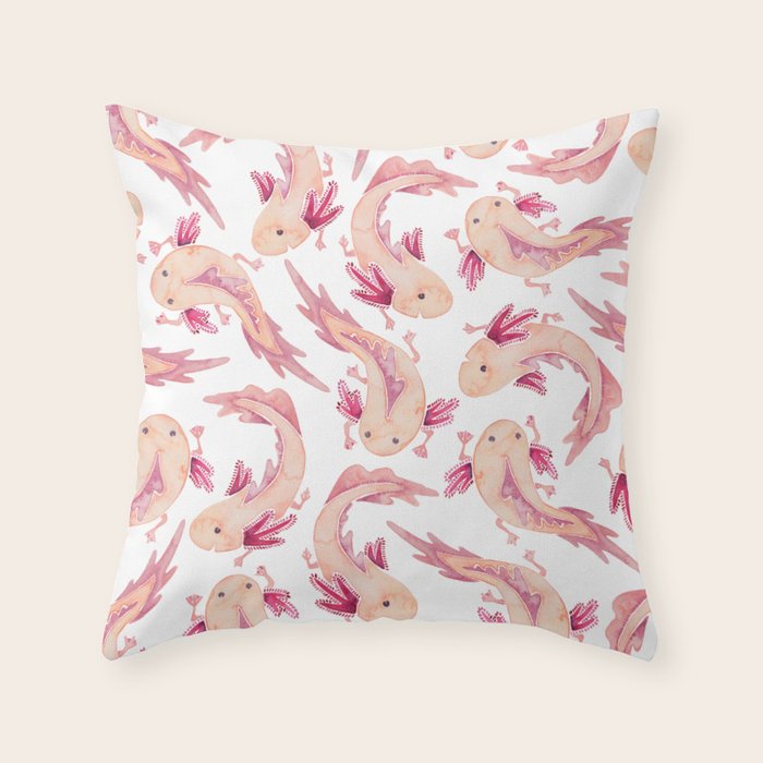 Mexican Axolotls Watercolor Throw Pillow Gallery Image 6