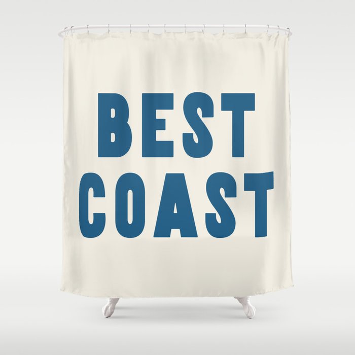 Best Coast - Navy Blue and Beige Typography Shower Curtain Gallery Image 1