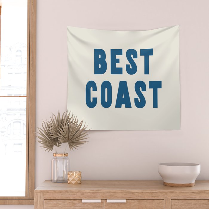 Best Coast - Navy Blue and Beige Typography Wall Tapestry Gallery Image 2