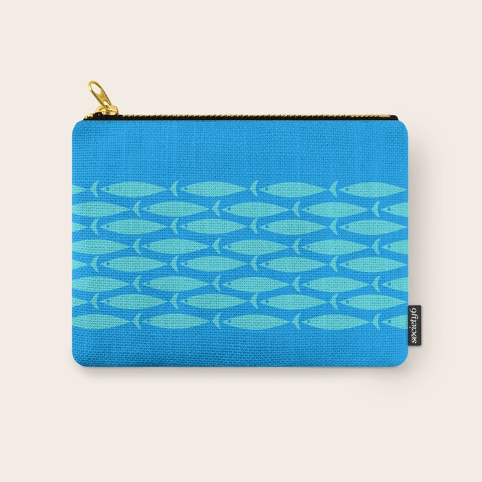Fish Stripe 8 Blue and Aqua Minimal Mid Century Modern Pattern Carry All Pouch Gallery Image 1