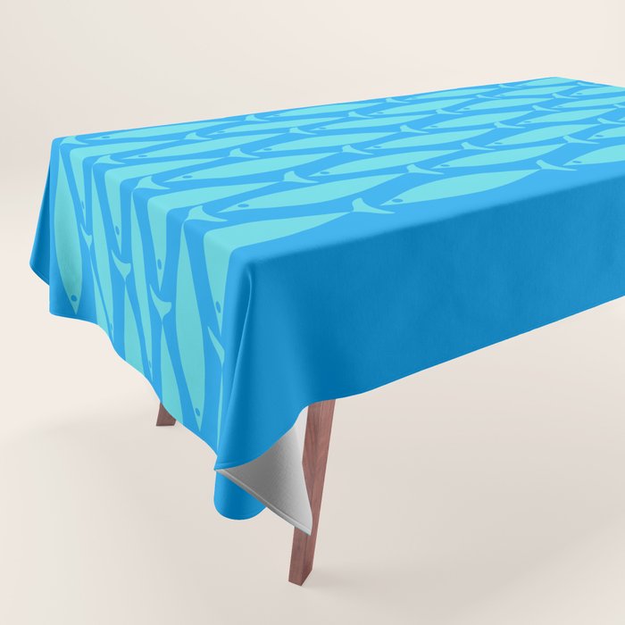 Fish Stripe 8 Blue and Aqua Minimal Mid Century Modern Pattern Tablecloth Gallery Image 1
