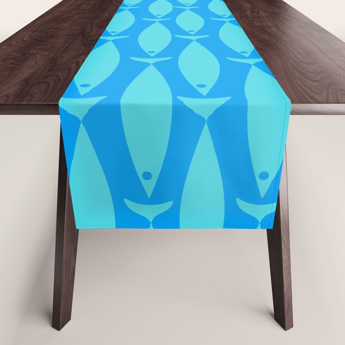 Fish Stripe 8 Blue and Aqua Minimal Mid Century Modern Pattern Table Runner Gallery Image 1