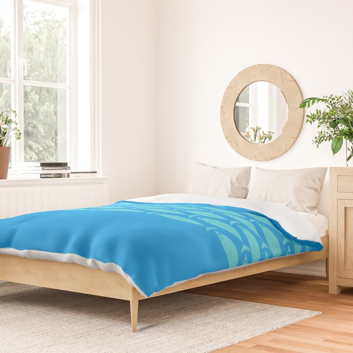 Fish Stripe 8 Blue and Aqua Minimal Mid Century Modern Pattern Duvet Cover Gallery Image 2