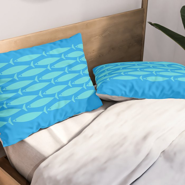 Fish Stripe 8 Blue and Aqua Minimal Mid Century Modern Pattern Pillow Sham Gallery Image 2