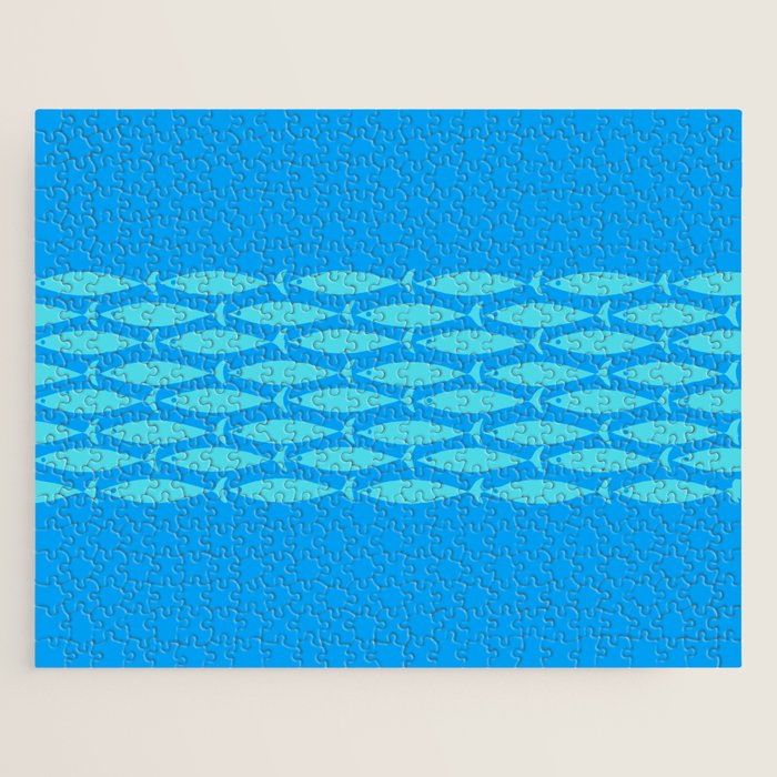 Fish Stripe 8 Blue and Aqua Minimal Mid Century Modern Pattern Jigsaw Puzzle Gallery Image 1