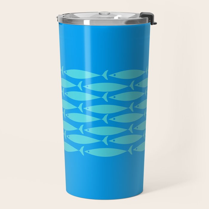 Fish Stripe 8 Blue and Aqua Minimal Mid Century Modern Pattern Travel Mug Gallery Image 2