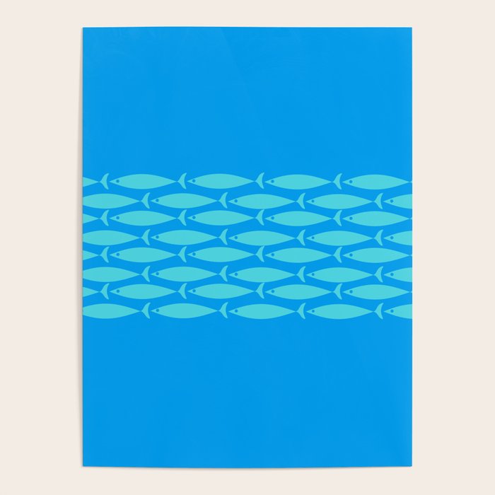 Fish Stripe 8 Blue and Aqua Minimal Mid Century Modern Pattern Poster Gallery Image 4