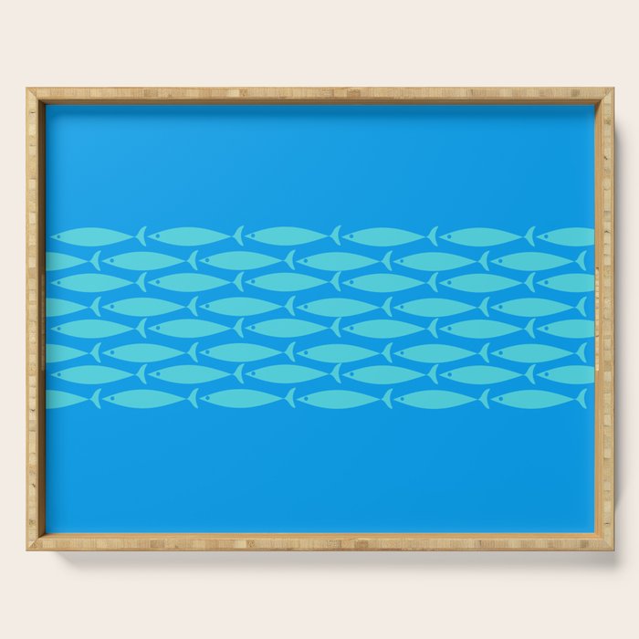 Fish Stripe 8 Blue and Aqua Minimal Mid Century Modern Pattern Serving Tray Gallery Image 1