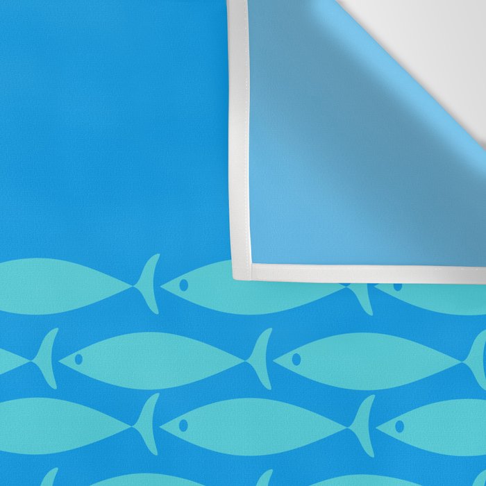 Fish Stripe 8 Blue and Aqua Minimal Mid Century Modern Pattern Wall Tapestry Gallery Image 3