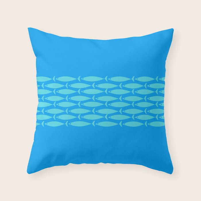 Fish Stripe 8 Blue and Aqua Minimal Mid Century Modern Pattern Throw Pillow Gallery Image 1