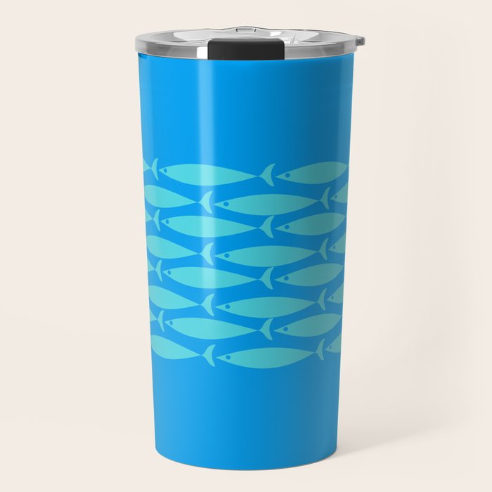 Fish Stripe 8 Blue and Aqua Minimal Mid Century Modern Pattern Travel Mug Gallery Image 1