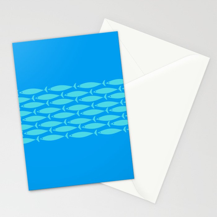 Fish Stripe 8 Blue and Aqua Minimal Mid Century Modern Pattern Stationery Card Gallery Image 2
