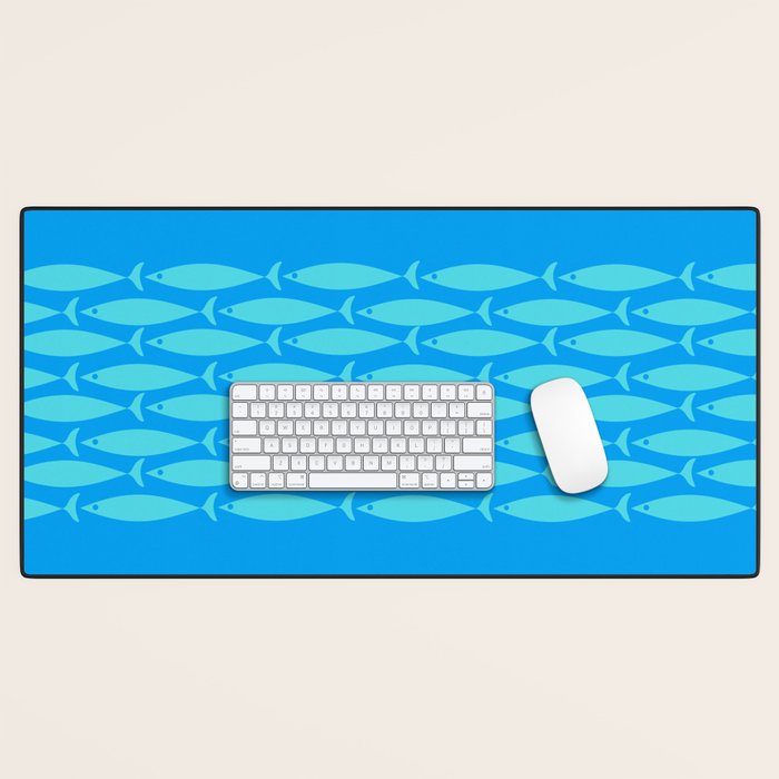 Fish Stripe 8 Blue and Aqua Minimal Mid Century Modern Pattern Desk Mat Gallery Image 1