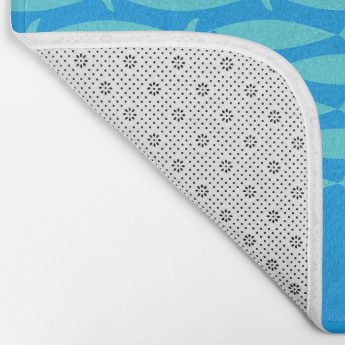 Fish Stripe 8 Blue and Aqua Minimal Mid Century Modern Pattern Bath Mat Gallery Image 2