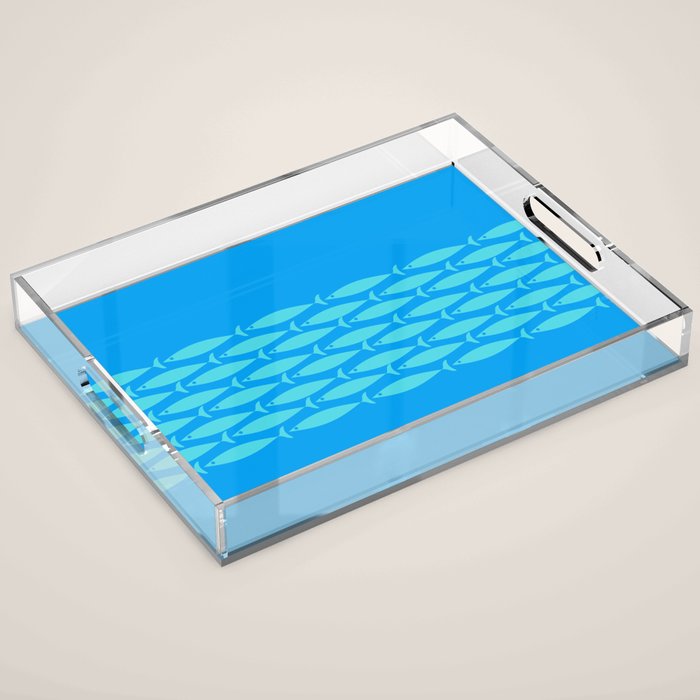 Fish Stripe 8 Blue and Aqua Minimal Mid Century Modern Pattern Acrylic Tray Gallery Image 1
