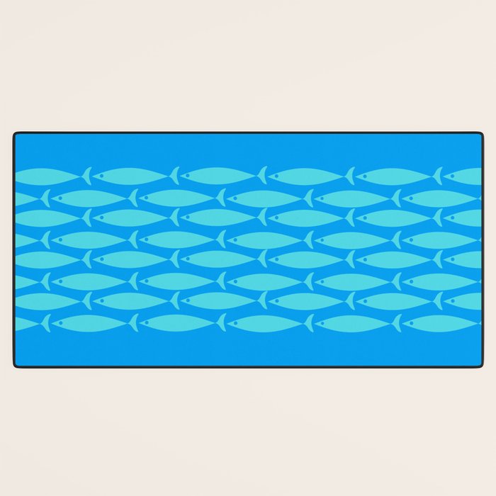 Fish Stripe 8 Blue and Aqua Minimal Mid Century Modern Pattern Desk Mat Gallery Image 3