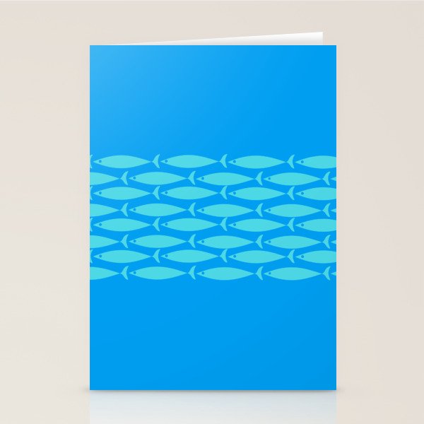 Fish Stripe 8 Blue and Aqua Minimal Mid Century Modern Pattern Stationery Card Gallery Image 1