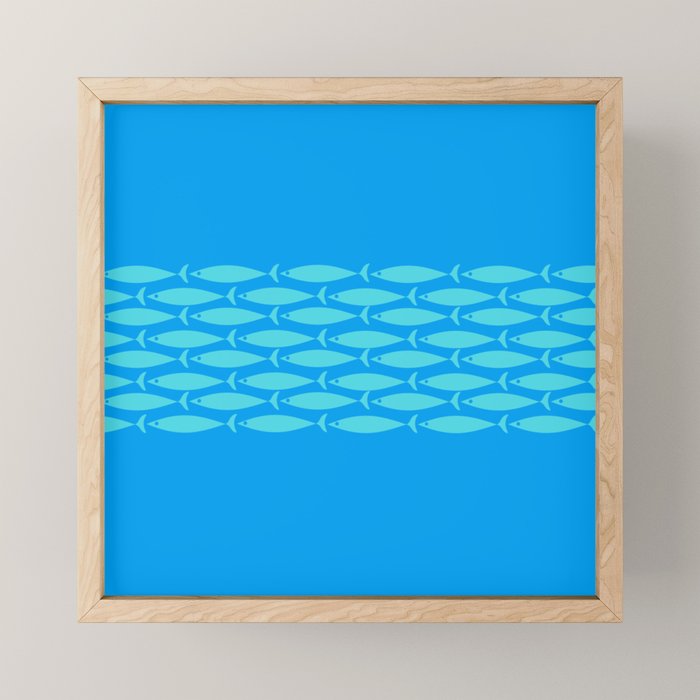Fish Stripe 8 Blue and Aqua Minimal Mid Century Modern Pattern Mini Art Print Gallery Image 1