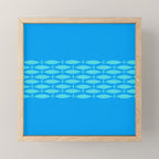 Fish Stripe 8 Blue and Aqua Minimal Mid Century Modern Pattern Mini Art Print Gallery Image 1