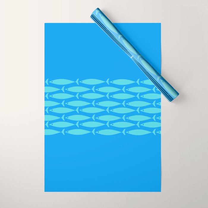 Fish Stripe 8 Blue and Aqua Minimal Mid Century Modern Pattern Wrapping Paper Gallery Image 1