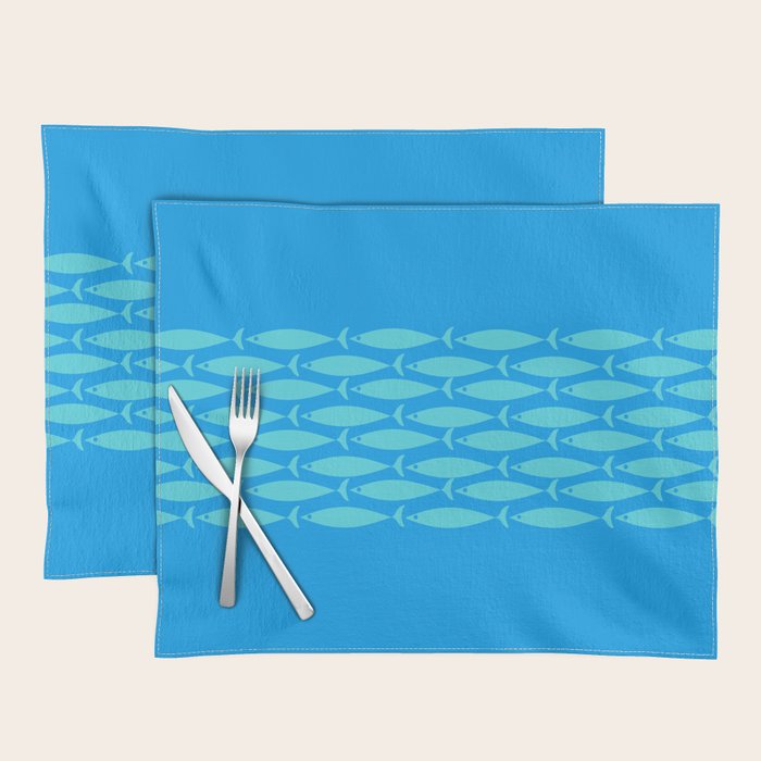 Fish Stripe 8 Blue and Aqua Minimal Mid Century Modern Pattern Placemat Gallery Image 1
