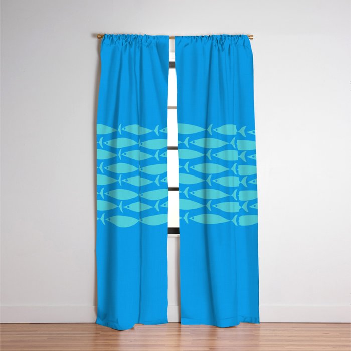 Fish Stripe 8 Blue and Aqua Minimal Mid Century Modern Pattern Window Curtain Gallery Image 3