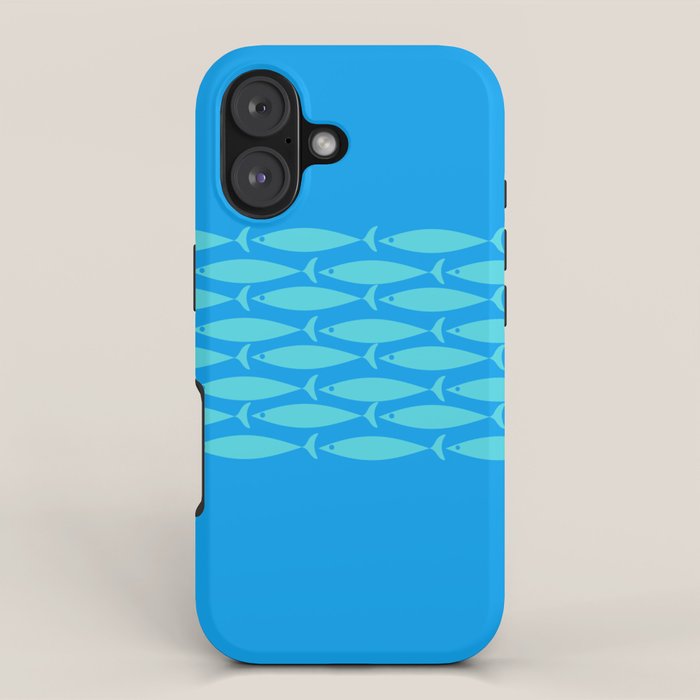 Fish Stripe 8 Blue and Aqua Minimal Mid Century Modern Pattern iPhone Case Gallery Image 1