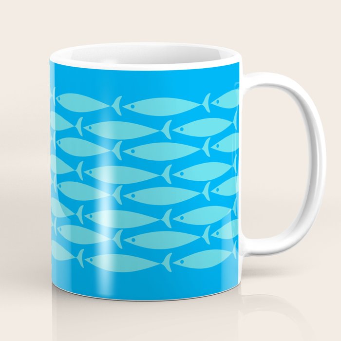 Fish Stripe 8 Blue and Aqua Minimal Mid Century Modern Pattern Coffee Mug Gallery Image 1