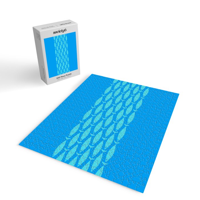 Fish Stripe 8 Blue and Aqua Minimal Mid Century Modern Pattern Jigsaw Puzzle Gallery Image 2