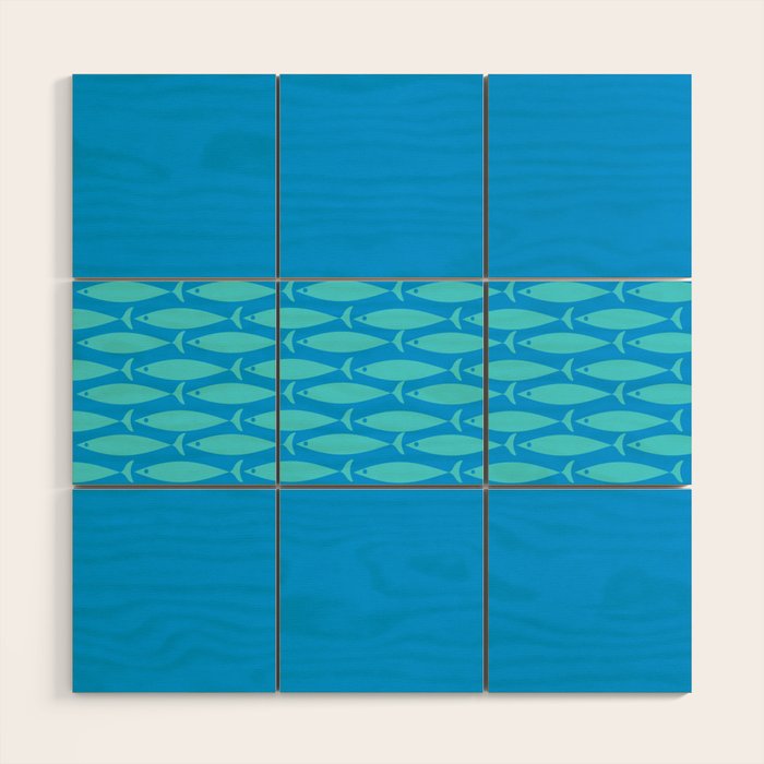 Fish Stripe 8 Blue and Aqua Minimal Mid Century Modern Pattern Wood Wall Art Gallery Image 1