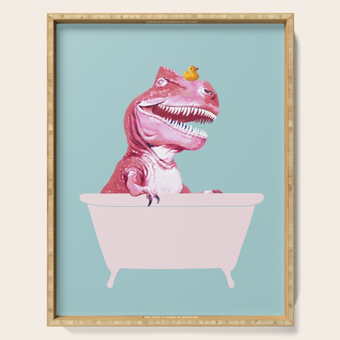 Pink T-Rex in Bathtub Serving Tray Gallery Image 1