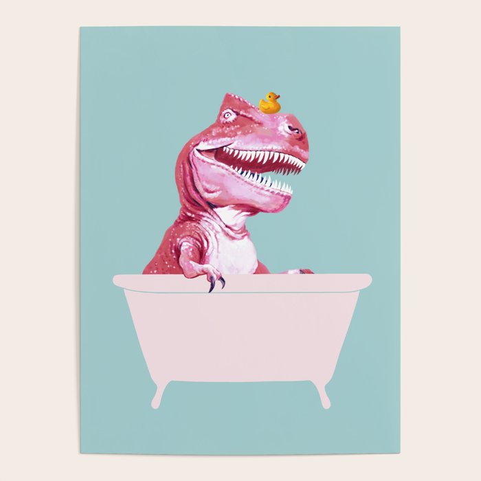 Pink T-Rex in Bathtub Poster Gallery Image 4