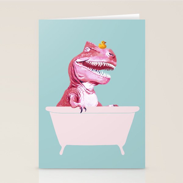 Pink T-Rex in Bathtub Stationery Card Gallery Image 2