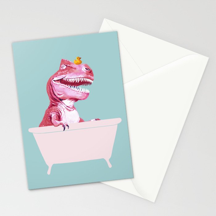 Pink T-Rex in Bathtub Stationery Card Gallery Image 2