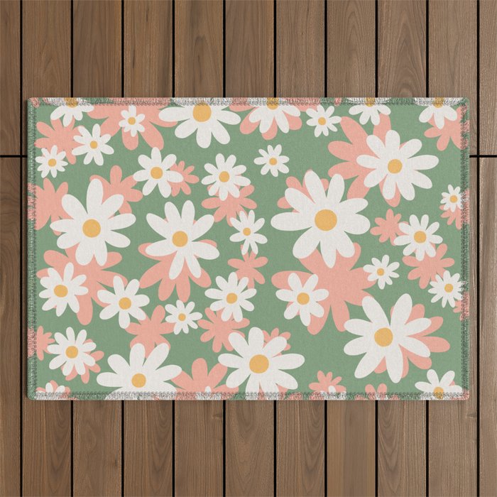 Flower Market London, Pastel Daisies Retro Print Outdoor Rug Gallery Image 1